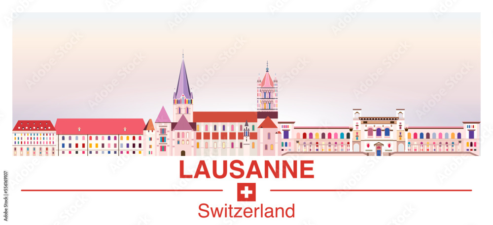 Lausanne skyline in bright color palette vector poster