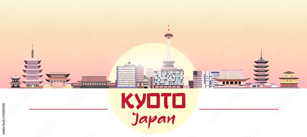 Kyoto skyline in bright color palette vector illustration