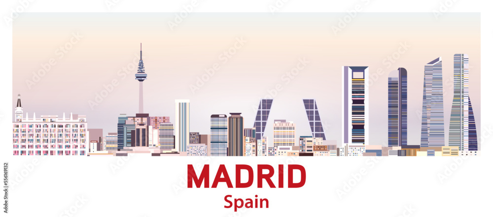 Madrid skyline in bright color palette vector illustration