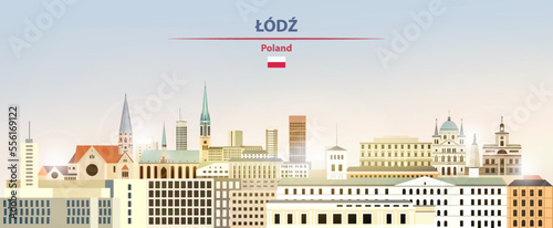 Lodz cityscape on sunrise sky background with bright sunshine. Vector illustration photo