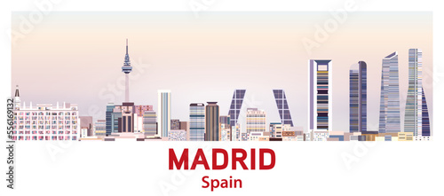 Madrid skyline in bright color palette vector illustration