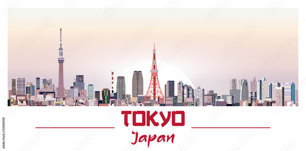 Tokyo skyline in bright color palette vector illustration
