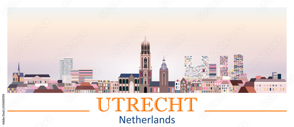 Obraz premium Utrecht skyline in bright color palette vector illustration
