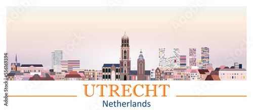 Utrecht skyline in bright color palette vector illustration