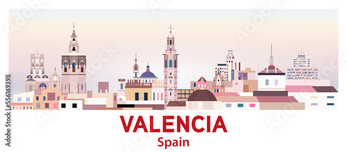 Valencia skyline in bright color palette vector illustration