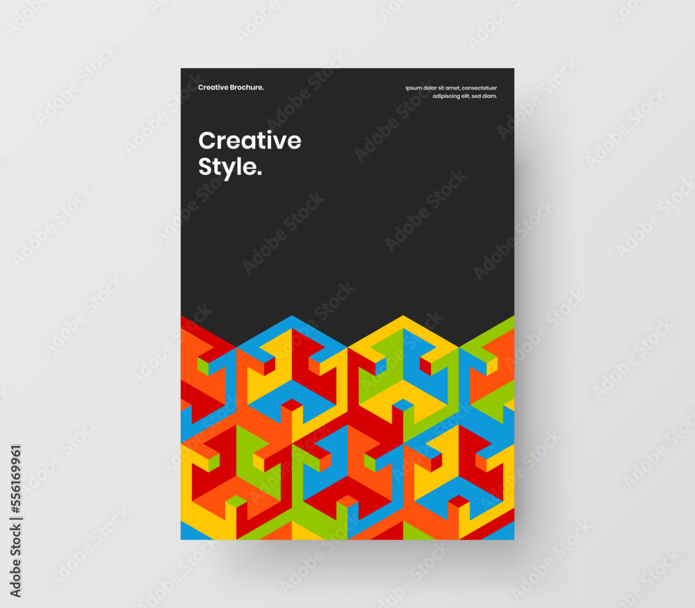 Original geometric hexagons magazine cover template. Unique booklet A4 design vector illustration.