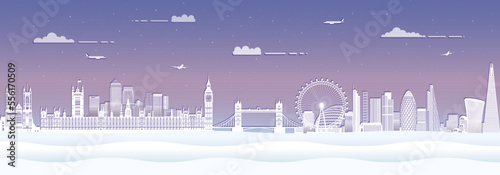 London skyline silhouette in paper cut style. Vector illustration