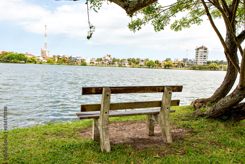 Bench facing the lake in the city of Torres, Rio Grande do Sul, Brazil Bench facing the lake in the city of Torres, Rio Grande do Sul, Brazil