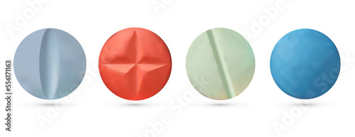 Realistic medicine table collection on white background