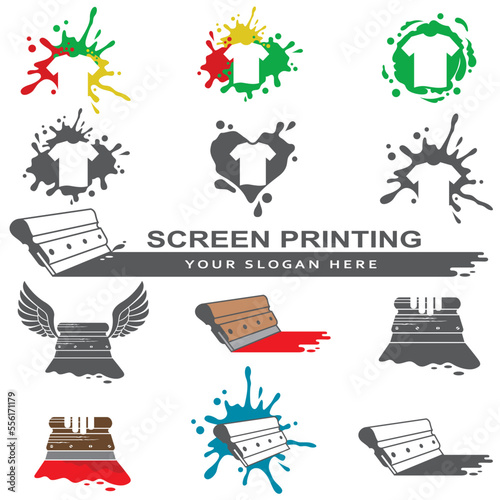 silk screen printing icons with squeegee isolated on white background