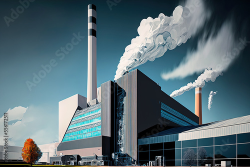 Amsterdam, Netherlands, April 23, 2022. facility with a smoke chimney for garbage incineration, disposal, and renewal. Building a company in the generator sector. Generative AI photo