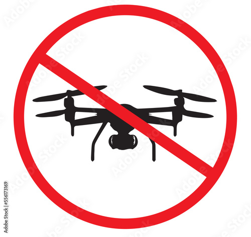 Template or sign prohibiting the use of drones. Flat vector illustration of a no-fly zone warning sign