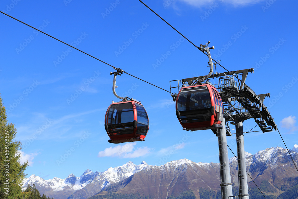 a gondola of the mountain railway in tyrol a gondola of the mountain railway in tyrol