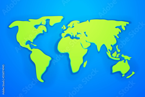 Vector realistic 3d illustration of planet earth map. Green continents on a blue background.