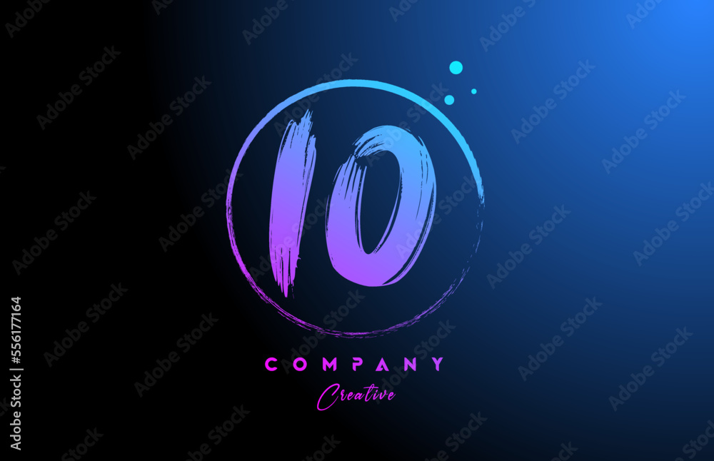 10 grunge number letter logo icon design with dots and circle. Blue pink gradient creative template for company and business
