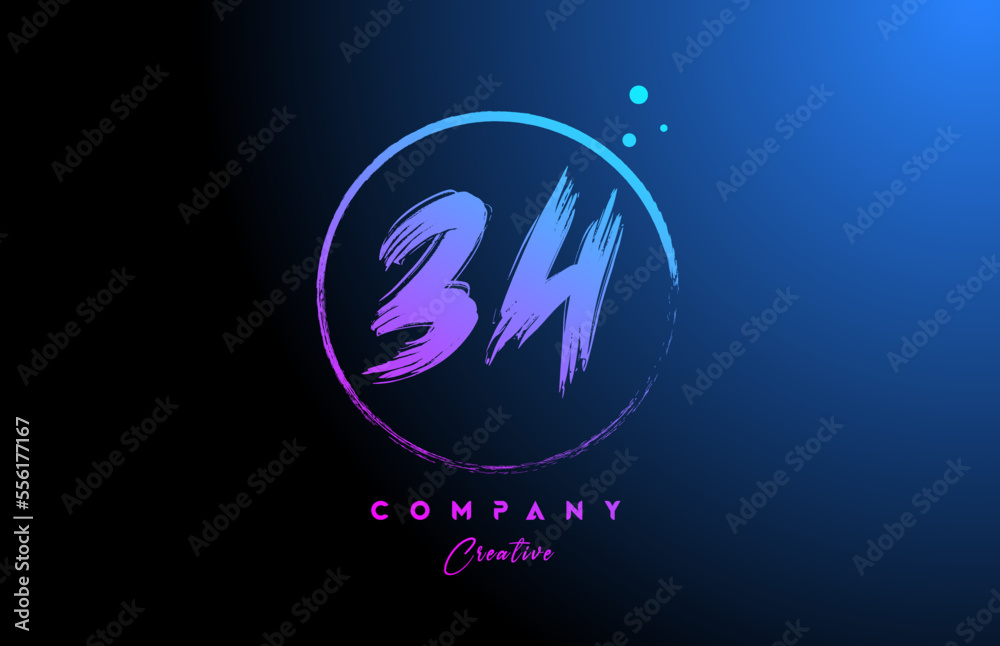 34 grunge number letter logo icon design with dots and circle. Blue pink gradient creative template for company and business 34 grunge number letter logo icon design with dots and circle. Blue pink gradient creative template for company and business