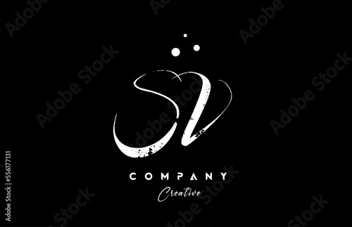 vintage SV alphabet letter logo icon combination design with dots. Creative hand written template for company