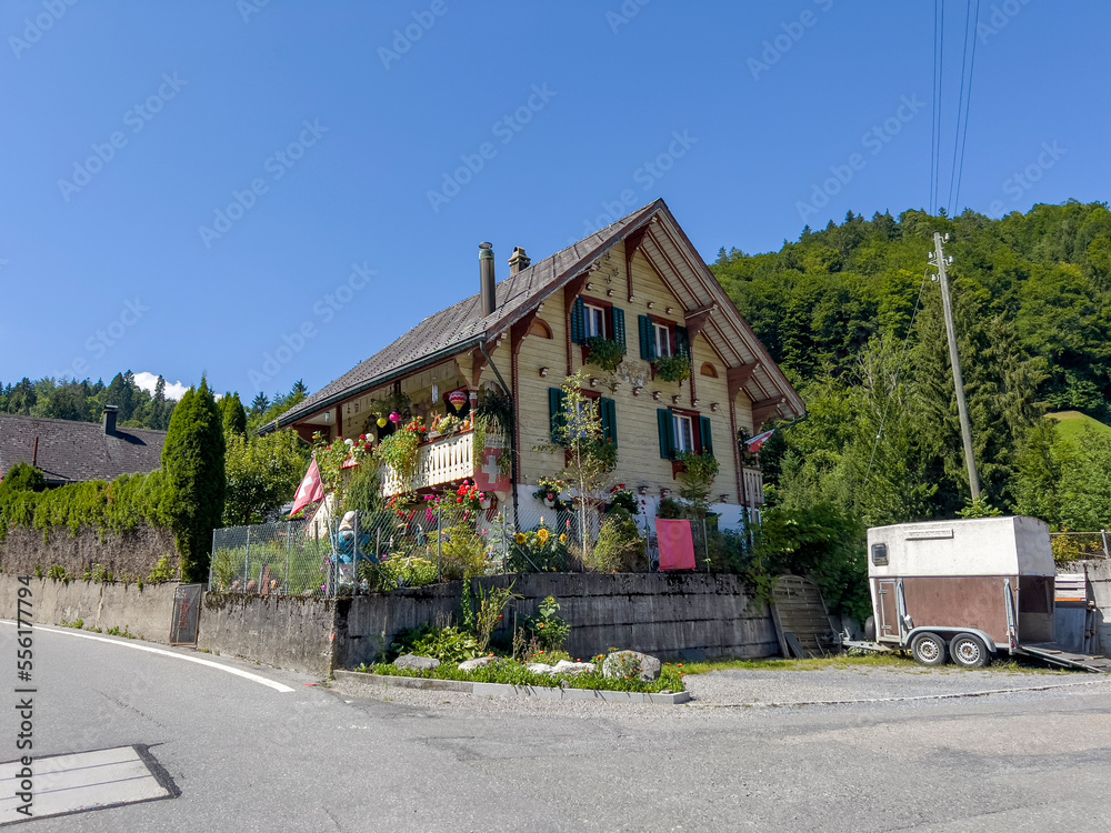 Obraz premium A beautiful house with lots of floral decorations.