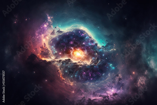 picture of the galaxy in space with stars view of a strange  star filled cosmos filled with nebulae and galaxies. Generative AI