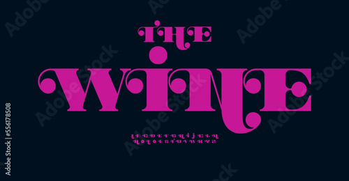 Flourish pink alphabet. Bold ornate serif font, fancy type for elegant restaurant logo, menu headline, wedding monogram, lettering, typography. Charming style letters, vector typographic design