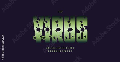 Cartoon green alphabet high bold font virus infographic typeset. Bacteria funny unusual type. Vector typographic design