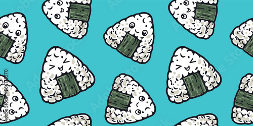 Asian food sushi seamless pattern for seafood background. Japanese or chinese rolls with salmon, nori