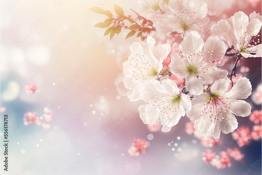 Blooming apple chery tree branch bokeh background