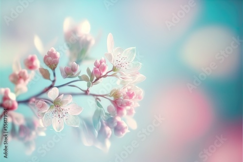 Blooming apple chery tree branch bokeh background © Aleksey