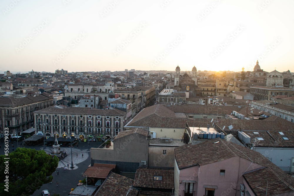 Obraz premium View over Catania from the dome of the Abbey of St Agatha at sunset, Sicily, Italy