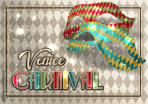 Venice carnival mask , VIP card in art deco style , vector illustration