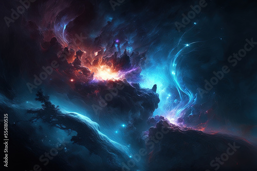 Space for HD wallpaper the universe's gorgeous dark blue nebulas. Generative AI © 2rogan