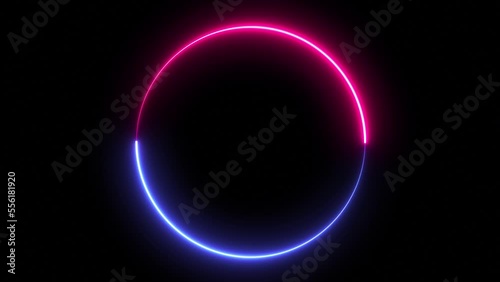 Abstract background blue red spectrum fluorescent light with neon circle LED animation 3D rendering