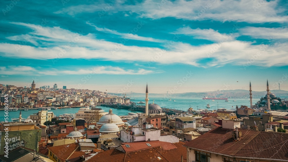 beautiful view of Istanbul with mosque, city and bosphorus, cityscape, landscape