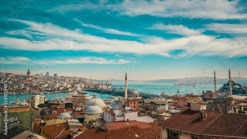 beautiful view of Istanbul with mosque, city and bosphorus, cityscape, landscape photo