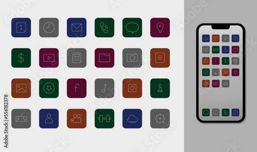 Flat smartphone icons for applications