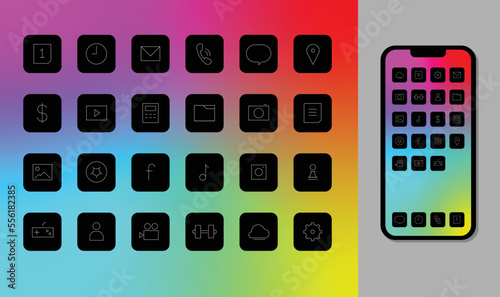 Flat smartphone icons for applications