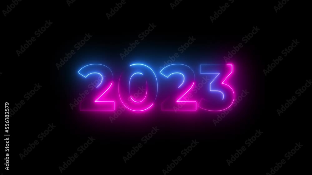 2023 Happy New Year Neon glowing volumetric light looped animation on black background. Bright pink blue neon laser line 2023 Happy New Year. 2023 Happy New Year Neon glowing volumetric light looped animation on black background. Bright pink blue neon laser line 2023 Happy New Year.