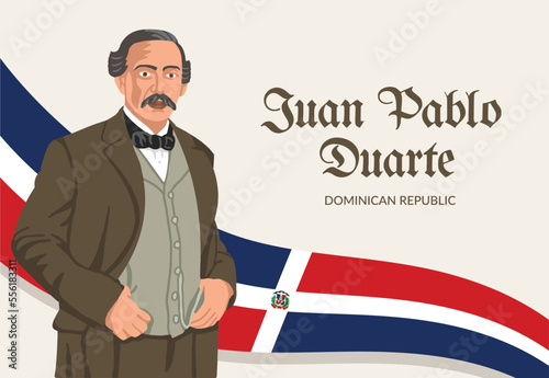 VECTORS. Editable banner of Juan Pablo Duarte, one of the founding fathers of Dominican Republic. January 26, Duarte Day, folk hero, public holiday photo