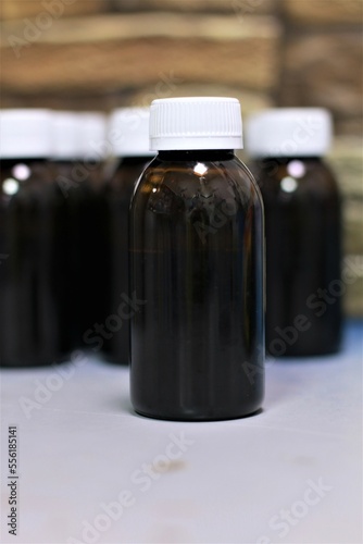 bottle with syrup for children from temperature