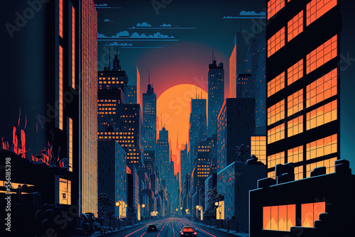 Wallpaper Mural a cartoon illustration of a modern night metropolis. Generative AI Torontodigital.ca