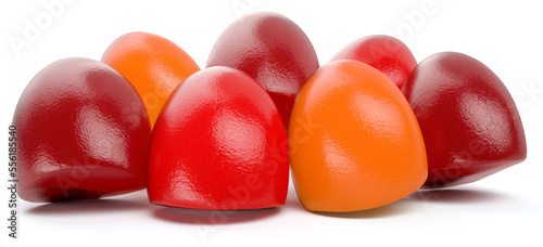 Tablou pe pânză Multivitamin gummies red, orange and purple isolated on white background, high q