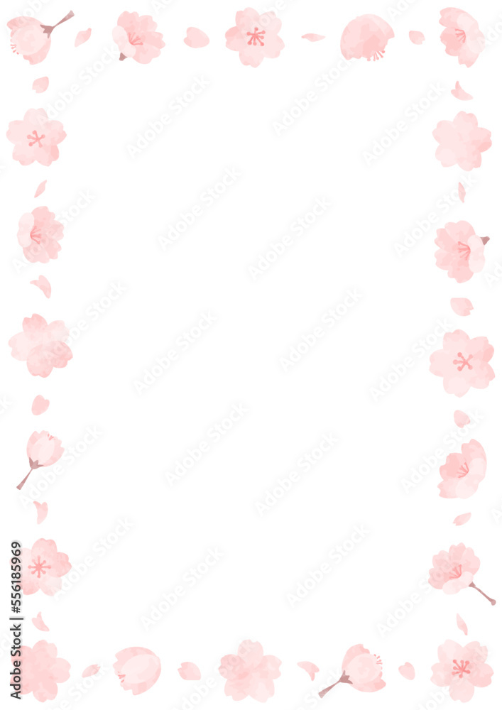 優しい手描きの桜のフレーム素材