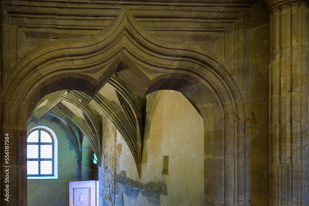 Arched medieval ceiling. Background with selective focus