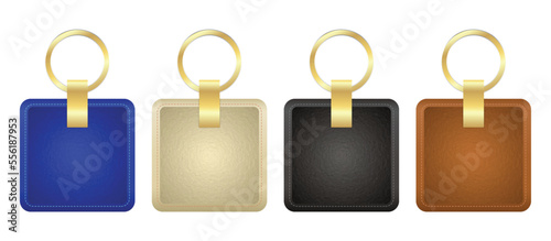 set of high detailed and realistic leather key chain isolated. 