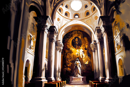 interior of the church and the Virgin in the Andalusian sanctuary at El Roco. Generative AI photo