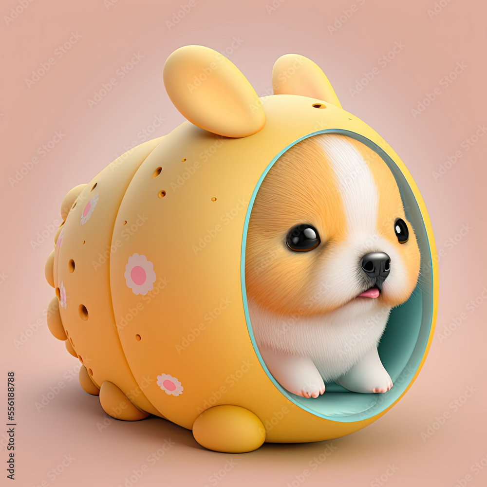 3D kawaii round shaped dog ilustración de Stock | Adobe Stock