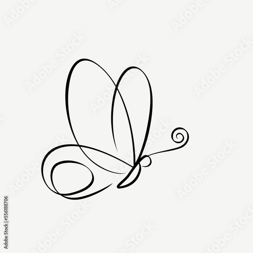 Butterfly Continuous Line Drawing. Black and white vector minimalist illustration of butterfly concept