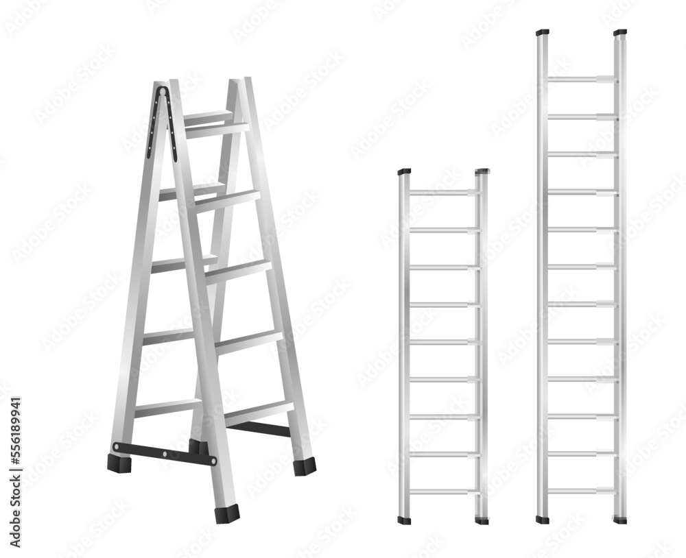 set of realistic wooden stairs or metal ladder step for construction
