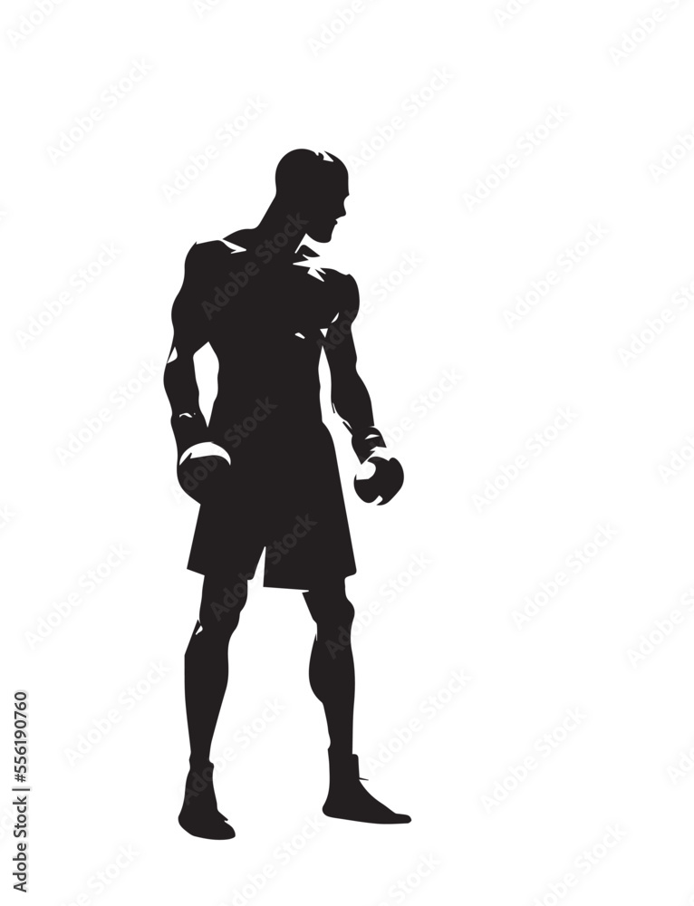 Black boxer silhouette template isolated on white background. Boxer flat vector illustration isolated on white background