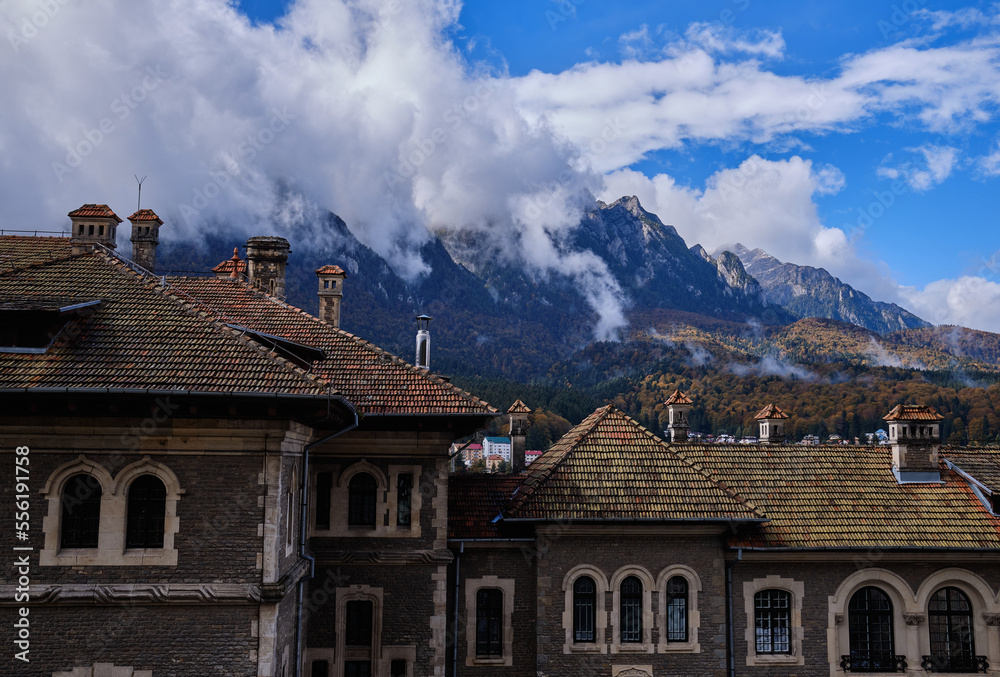 Cantacuzino Castle view of the building. A large beautiful area Autumn mood Cantacuzino Castle view of the building. A large beautiful area Autumn mood